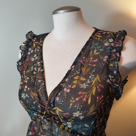 ZARA DARK PRINTED FLORAL TOP BLOUSE - Picture 2 of 7